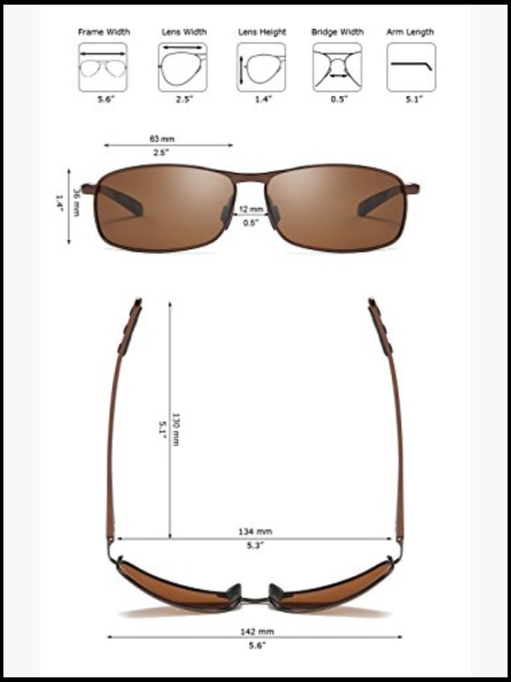 Rectangular Polarized Sunglasses with Spring Hinge UV400 Protection - Picture 5 of 7